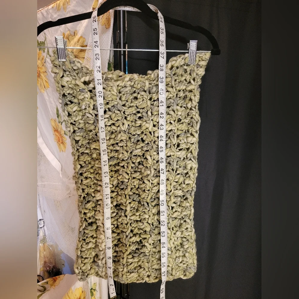 Handmade Chunky Tube Knit Scarf in Olive Green W/ Cute Owl Bead